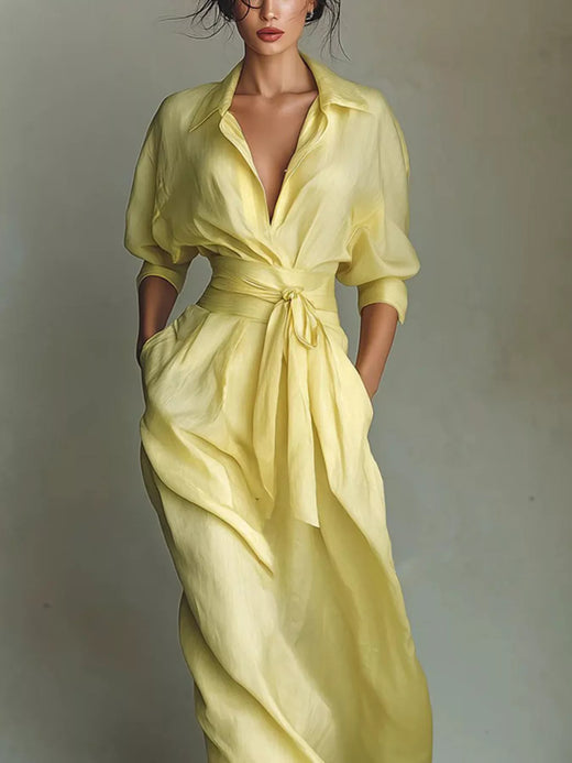 Shirt Maxi Dress with Waist-Defining Sash - alternate view 5
