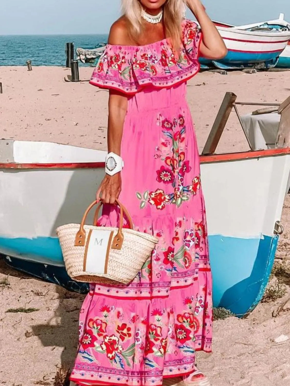 Floral Off Shoulder Ruffle Maxi Dress - alternate view 18