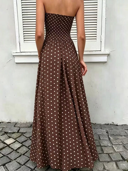 Strapless Polka Dot Ruched Maxi Dress - alternate view 25