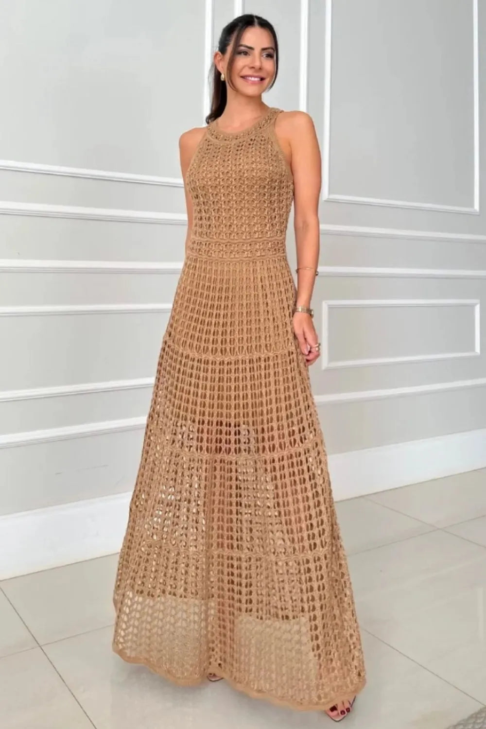 Hollowed-Out Sleeveless Maxi Dress - alternate view 4