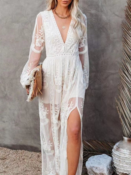 Floral Lace Slit Maxi Dress - alternate view 4