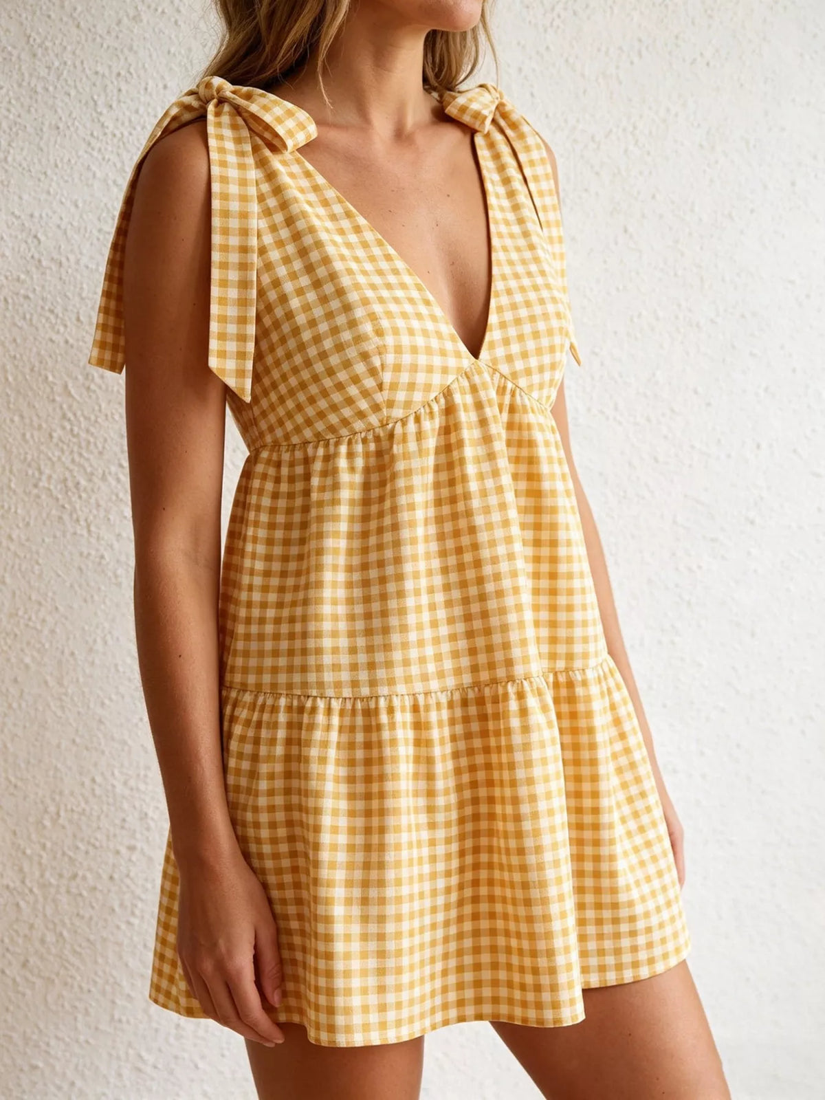Gingham Tie-Shoulder Mini Dress - alternate view 2