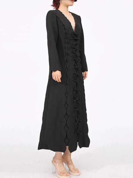 Long Sleeve Bow Front Midi Dress - alternate view 6