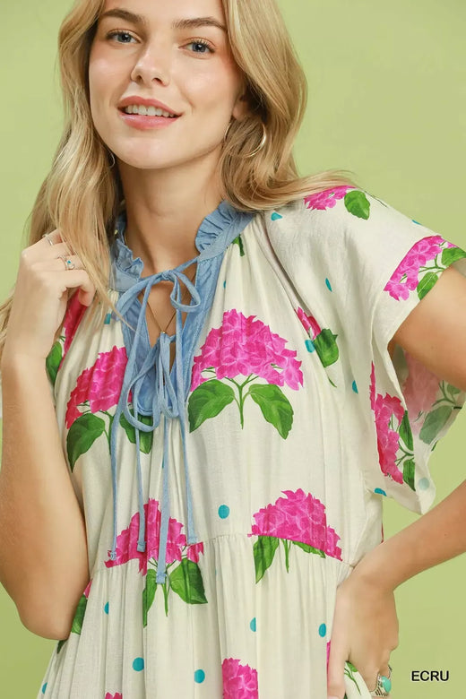 Hydrangea Print Tiered Midi Dress - alternate view 5
