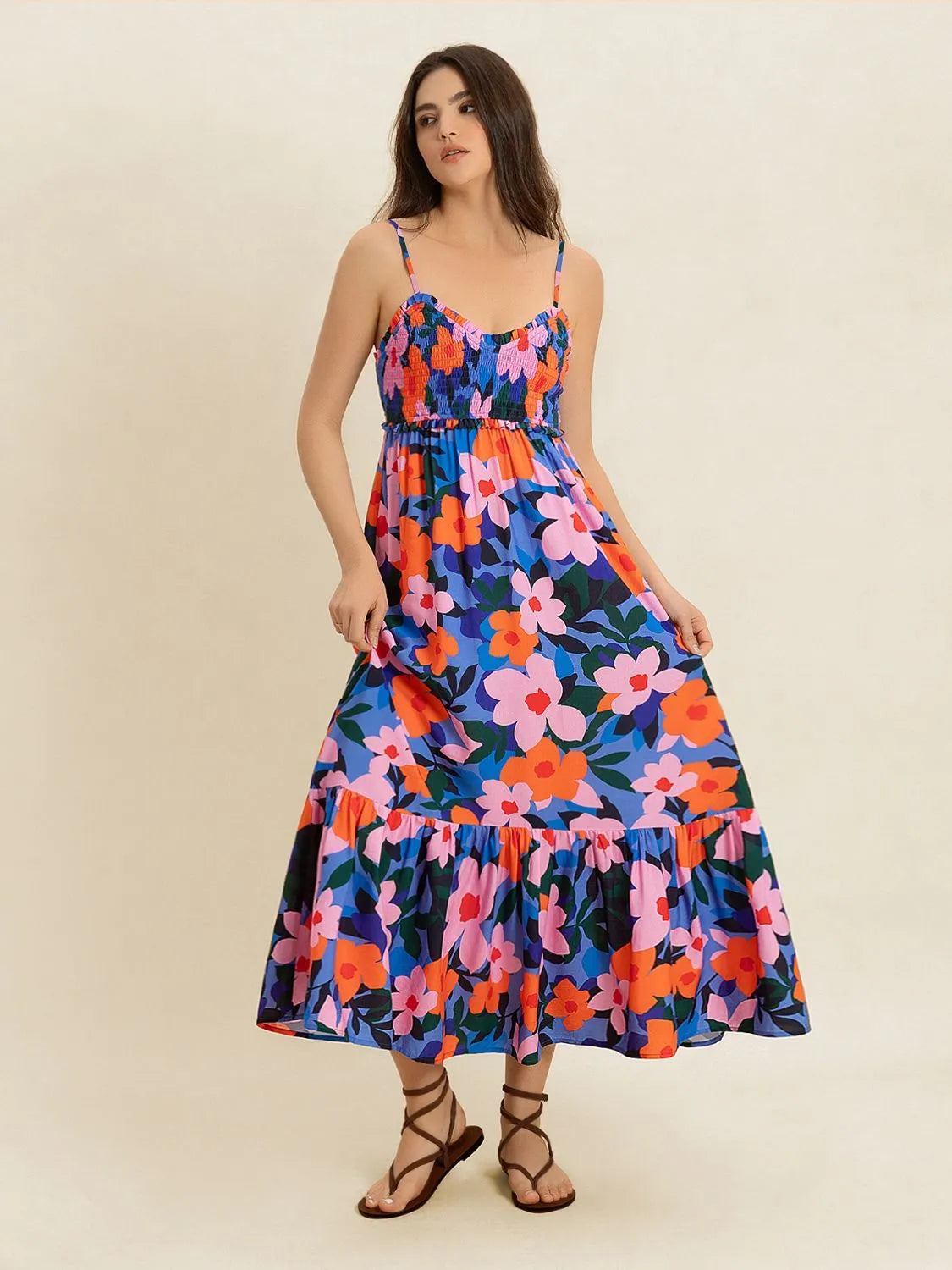 Smocked Back Ruffled Hem Printed Cami Dress - alternate view 2