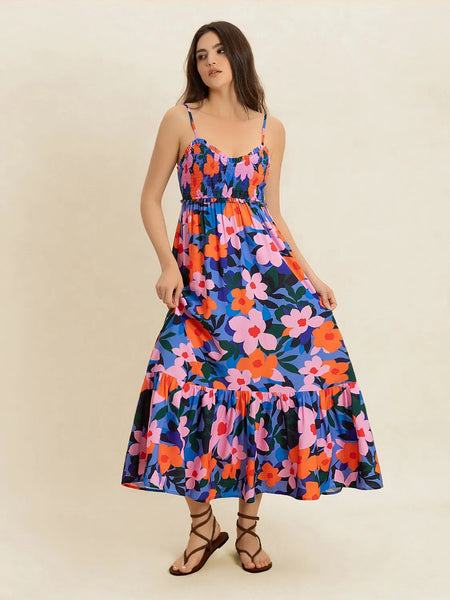 Smocked Back Ruffled Hem Printed Cami Dress - alternate view 2
