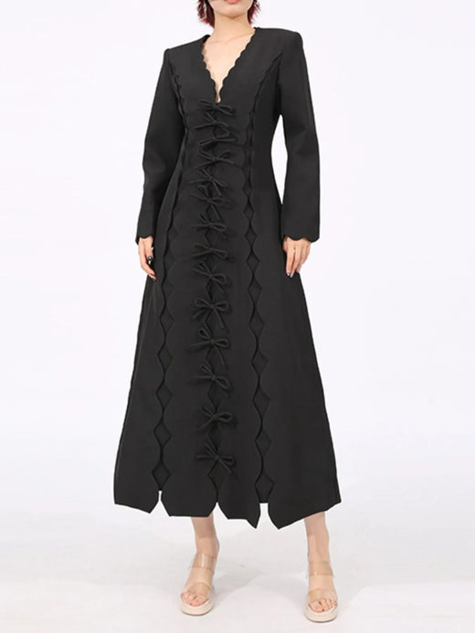 Long Sleeve Bow Front Midi Dress - alternate view 2