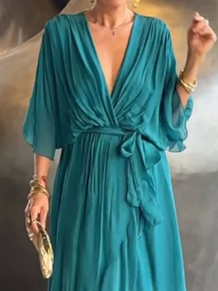Full Size Chiffon Wrap Dress with Flutter Sleeves Plus Size - alternate view 11