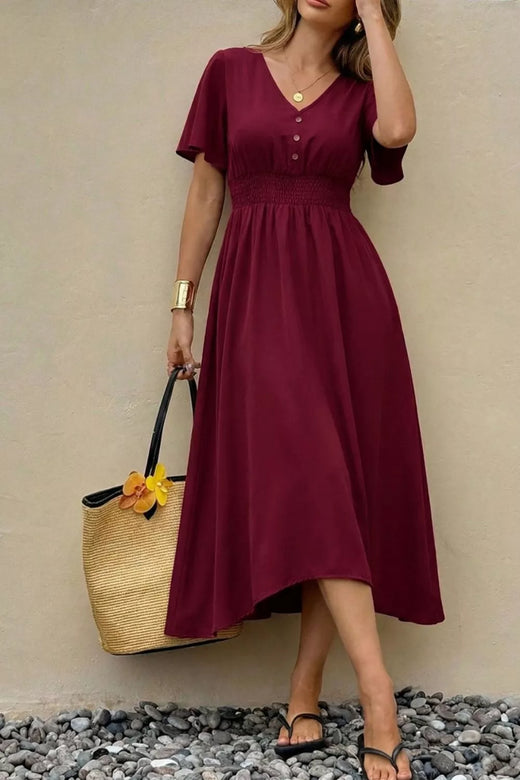 V-Neck Flutter Sleeve Midi Dress - alternate view 2
