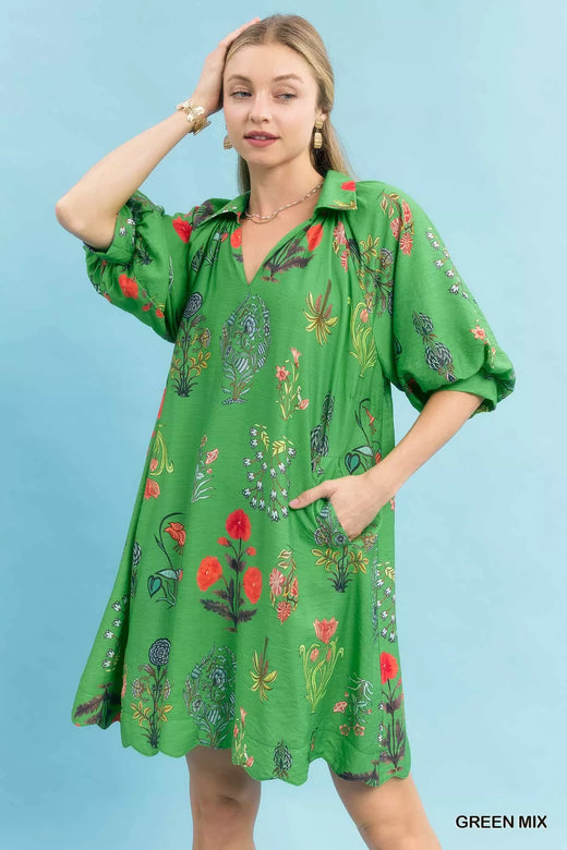 Floral Encyclopedia Print Mini Dress