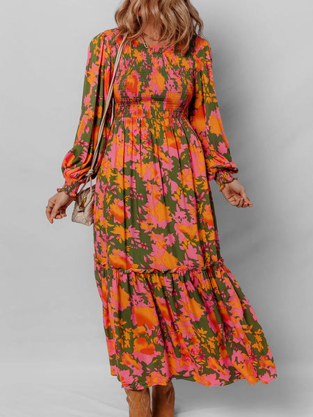 Smocked Floral Print Long Sleeve Maxi Dress - alternate view 5