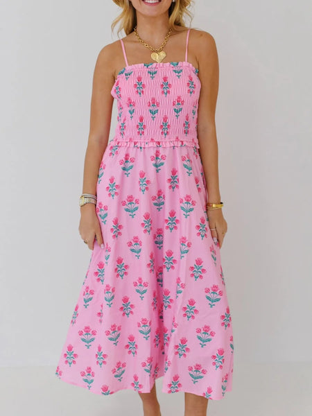 Floral Smocked Adjustable Strap Midi Cami Dress - alternate view 5