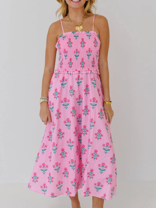 Floral Smocked Adjustable Strap Midi Cami Dress - alternate view 5