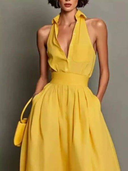 Sleeveless Collared A-Line Midi Dress - alternate view 11