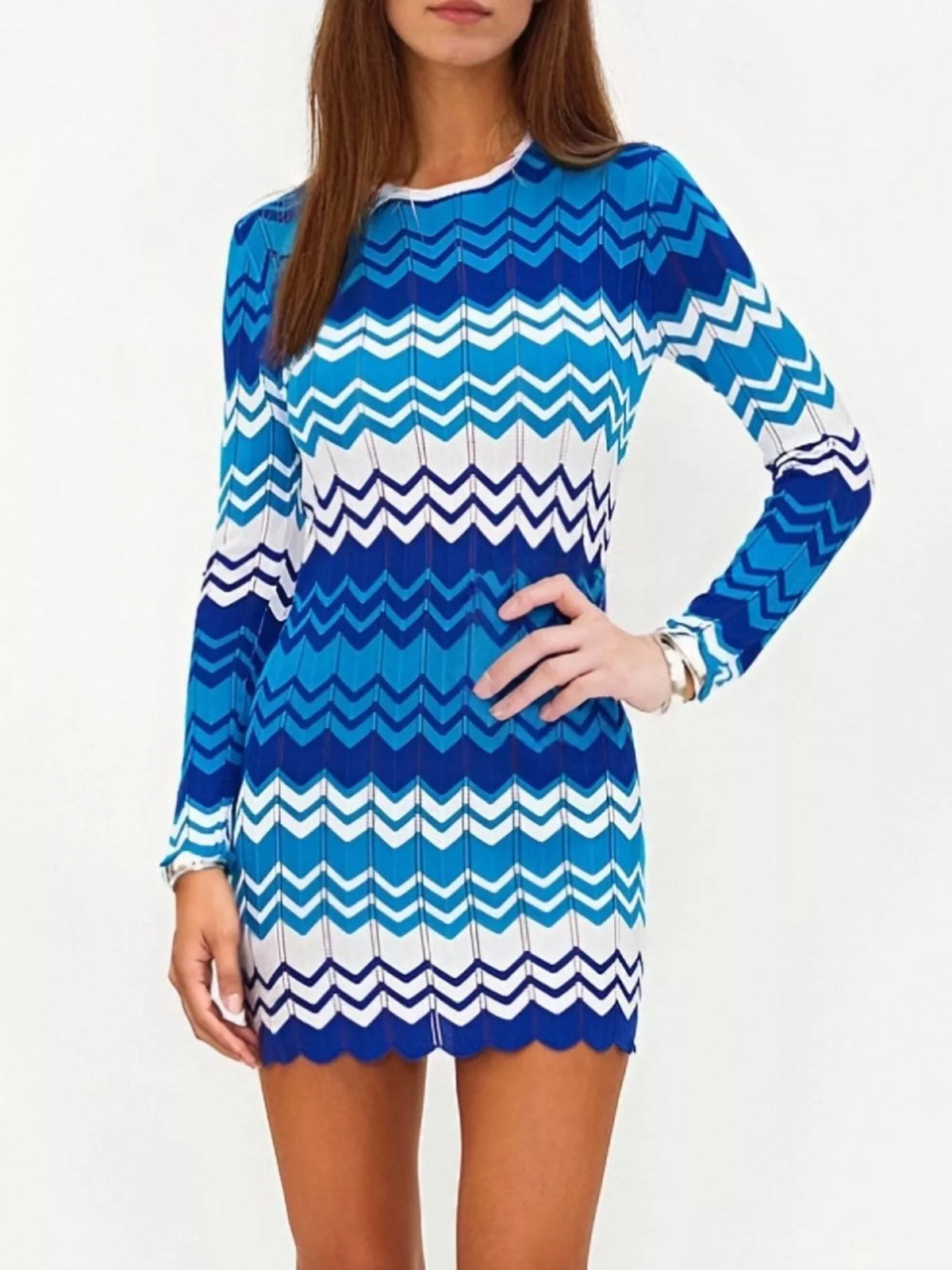 Openwork Wave Pattern Long Sleeve Sweater Dress - alternate view 5