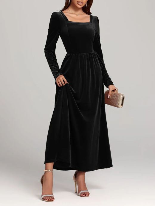 Velvet Square Neck Long Sleeve Dress - alternate view 3