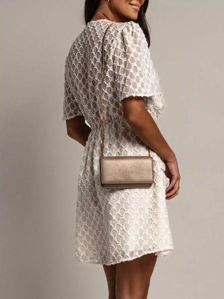 Textured V-Neck Ruched Mini Dress - alternate view 2