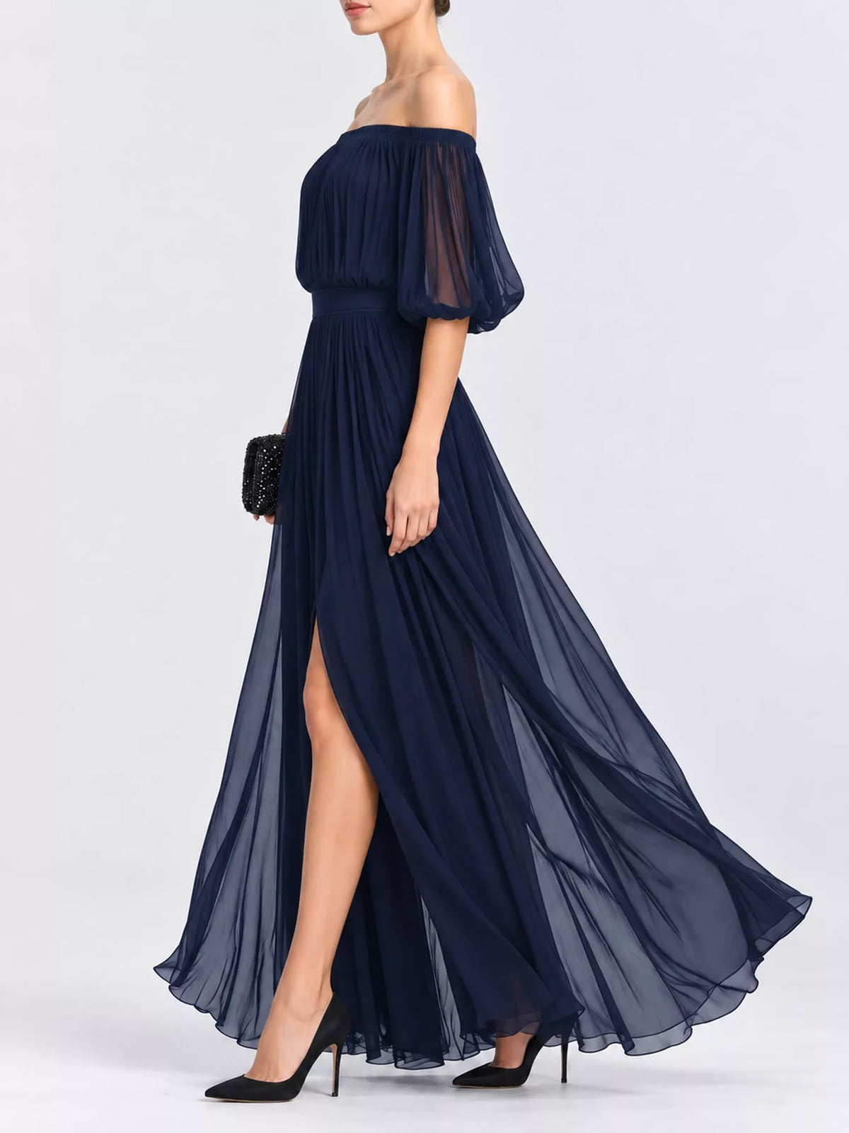 Full Size Off-Shoulder Ruched Chiffon Maxi Dress Plus Size - alternate view 7