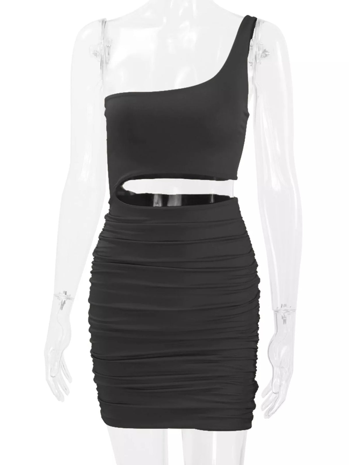 One-Shoulder Cutout Ruched Bodycon Mini Dress - alternate view 58