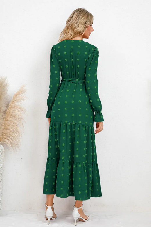 Swiss Dot Tied Surplice Flounce Sleeve Dress - alternate view 2