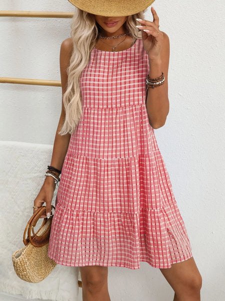 Plaid Round Neck Sleeveless Mini Dress - alternate view 16