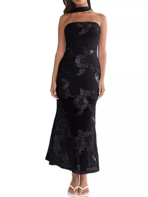 Floral Tube Dress with Scarf - alternate view 5