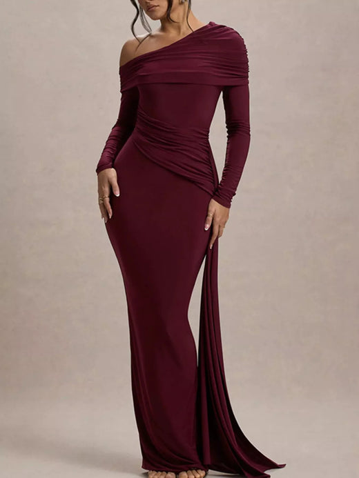 One-Shoulder Ruched Maxi Dress - alternate view 3