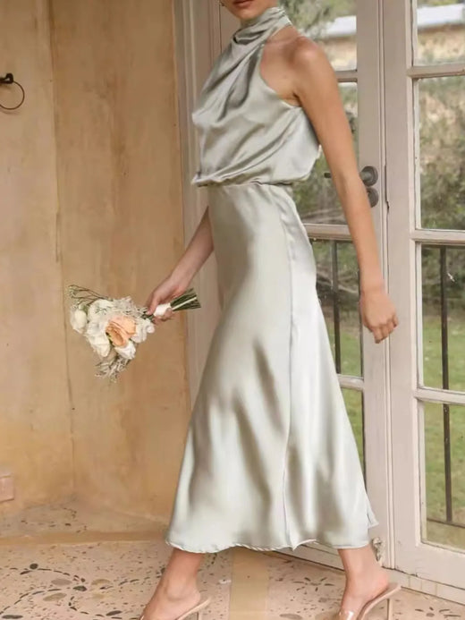 Asymmetrical Ruched Sleeveless Midi Dress - alternate view 5