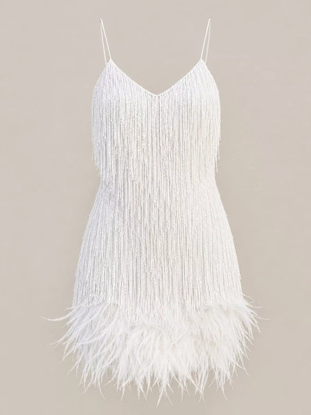 Full Size Feather Fringe Sequin Mini Dress Plus Size - alternate view 7