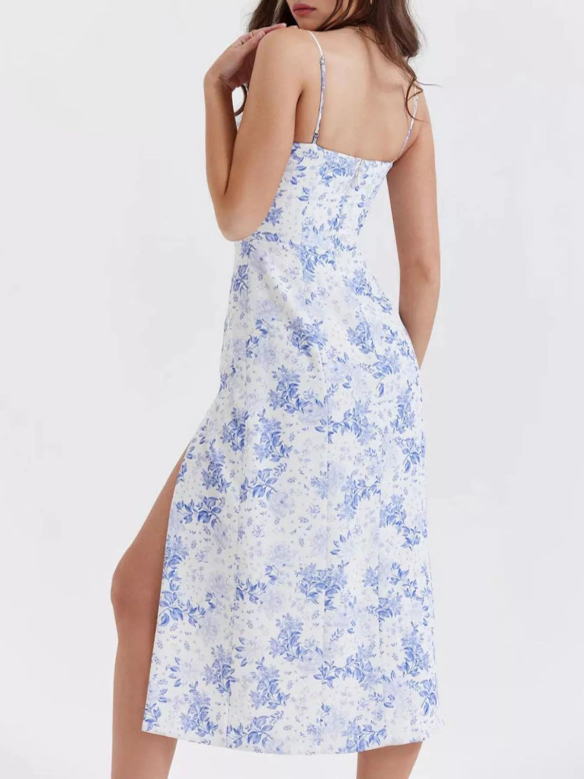 Floral Print Lace Trim Slit Midi Dress - alternate view 16
