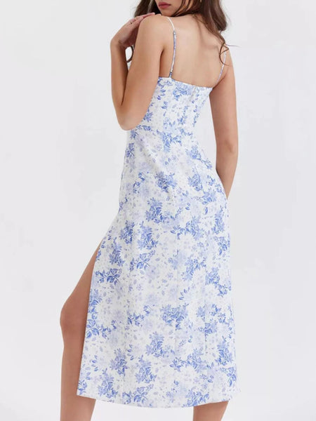 Floral Print Lace Trim Slit Midi Dress - alternate view 16