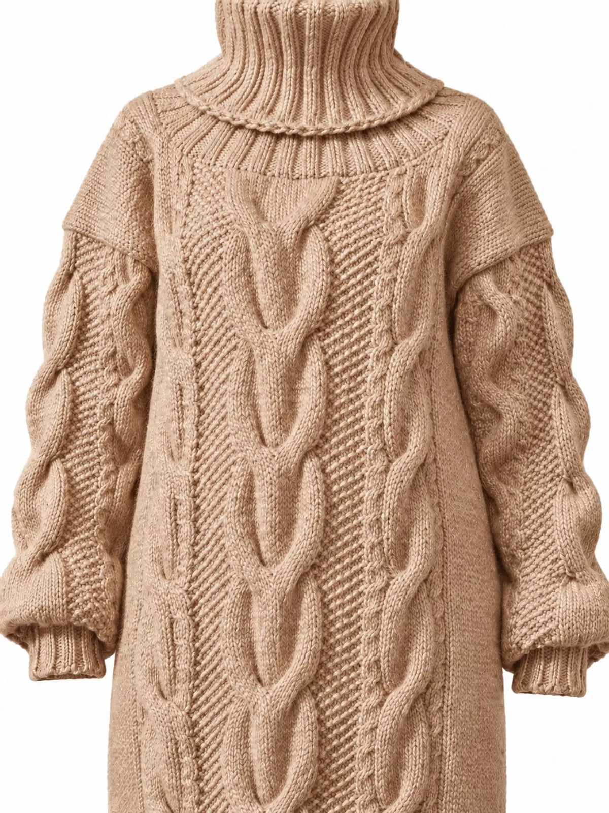 Full Size Oversized Chunky Cable Knit Turtleneck Sweater Dress Plus Size - alternate view 4