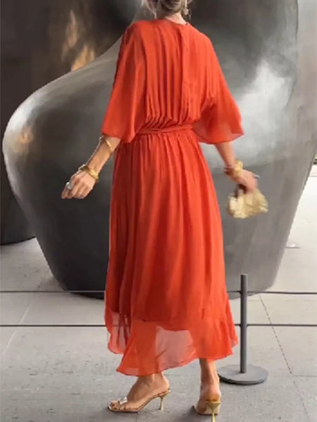 Full Size Chiffon Wrap Dress with Flutter Sleeves Plus Size - alternate view 7