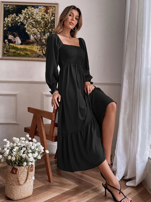 Smocked Long Sleeve Midi Dress - alternate view 3