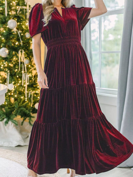 Velvet Tiered Short Sleeve Maxi Dress - alternate view 6