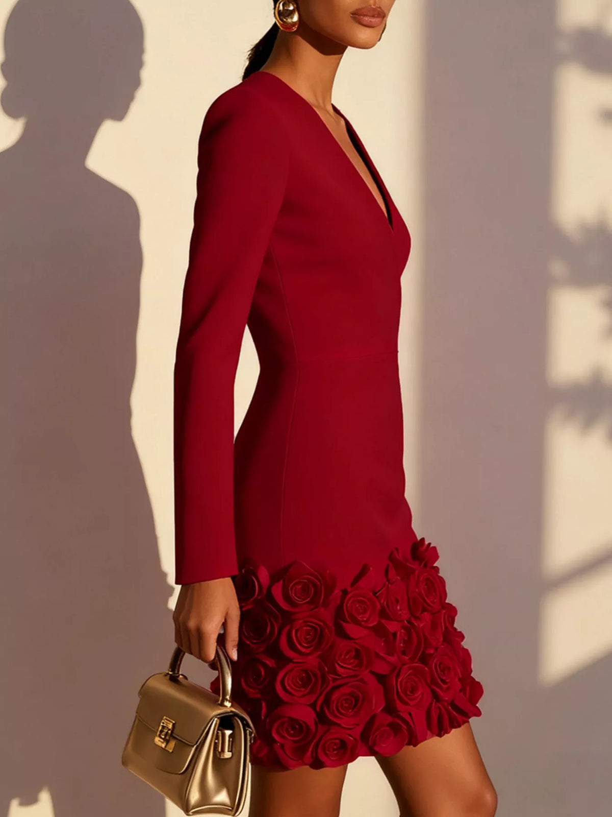 V-Neck Dress with Rose Embellishment - alternate view 8