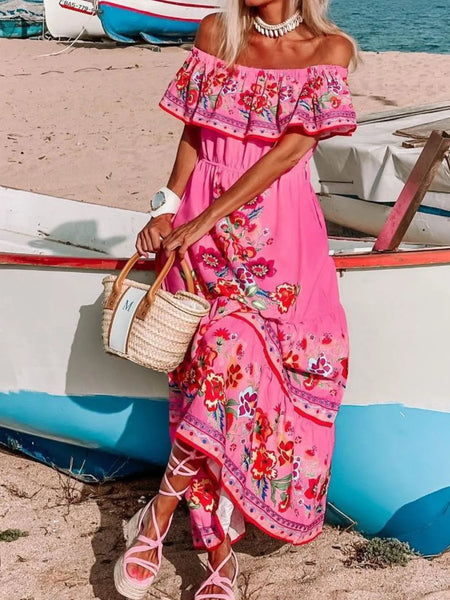 Floral Off Shoulder Ruffle Maxi Dress - alternate view 16