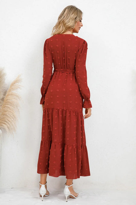 Swiss Dot Tied Surplice Flounce Sleeve Dress - alternate view 8