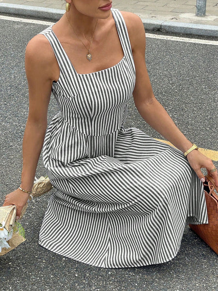 Striped Square Neck Midi Dress - alternate view 9