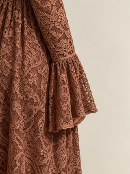 V-Neck Lace Flare Sleeve Maxi Dress - alternate view 7