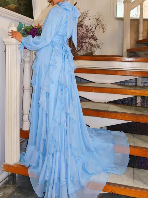 Ruffled Turtleneck Long Sleeve Maxi Dress - alternate view 3