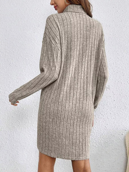 Turtleneck Ribbed Knit Dress - alternate view 5