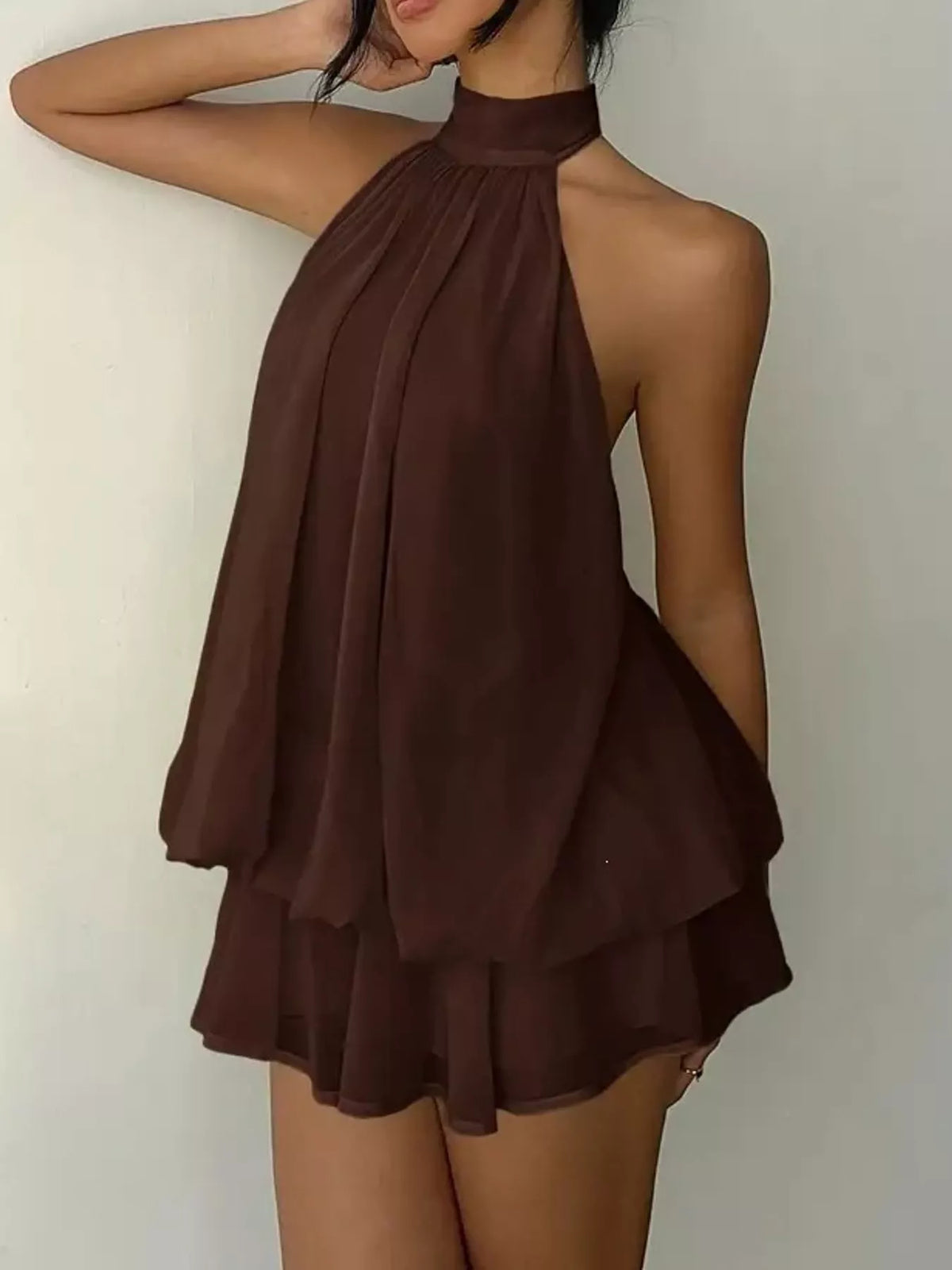 Halter Neck Ruched Mini Dress - alternate view 8