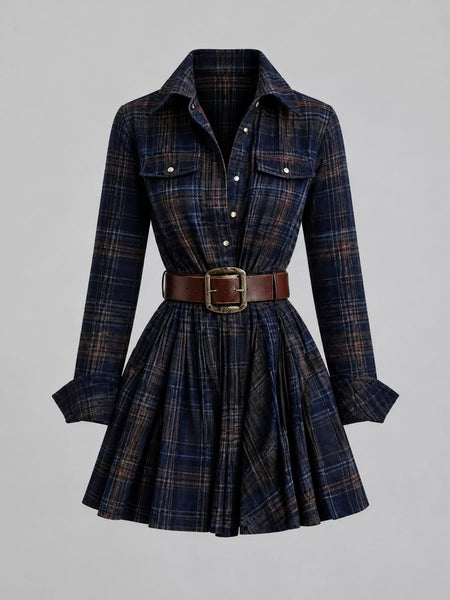 Plaid Long-Sleeve Shirt Dress - alternate view 9