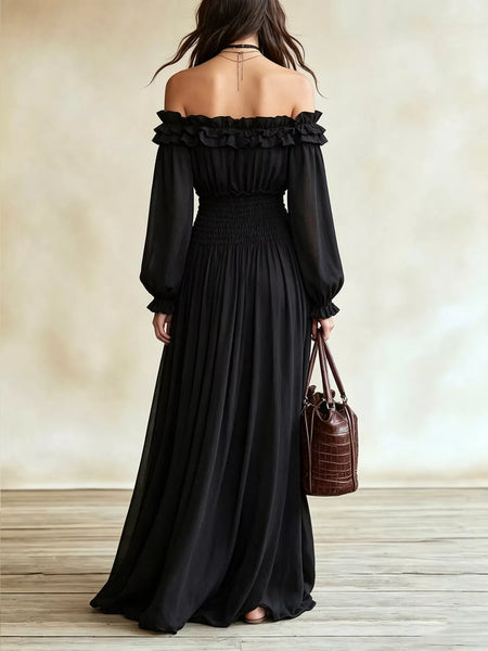 Full Size Off-Shoulder Ruffled Smocked Waist Maxi Dress with Pockets Plus Size - alternate view 5