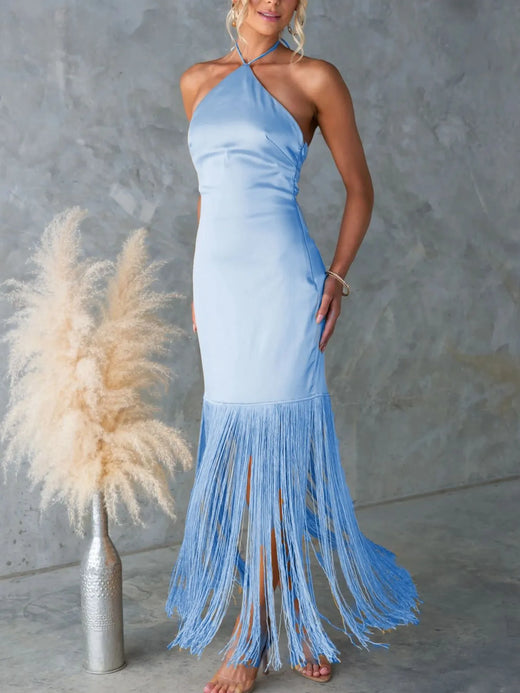 Fringe Halter Neck Sleeveless Dress - alternate view 3