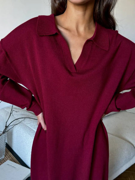 Long Sleeve Collared Neck Knit Dress - alternate view 9
