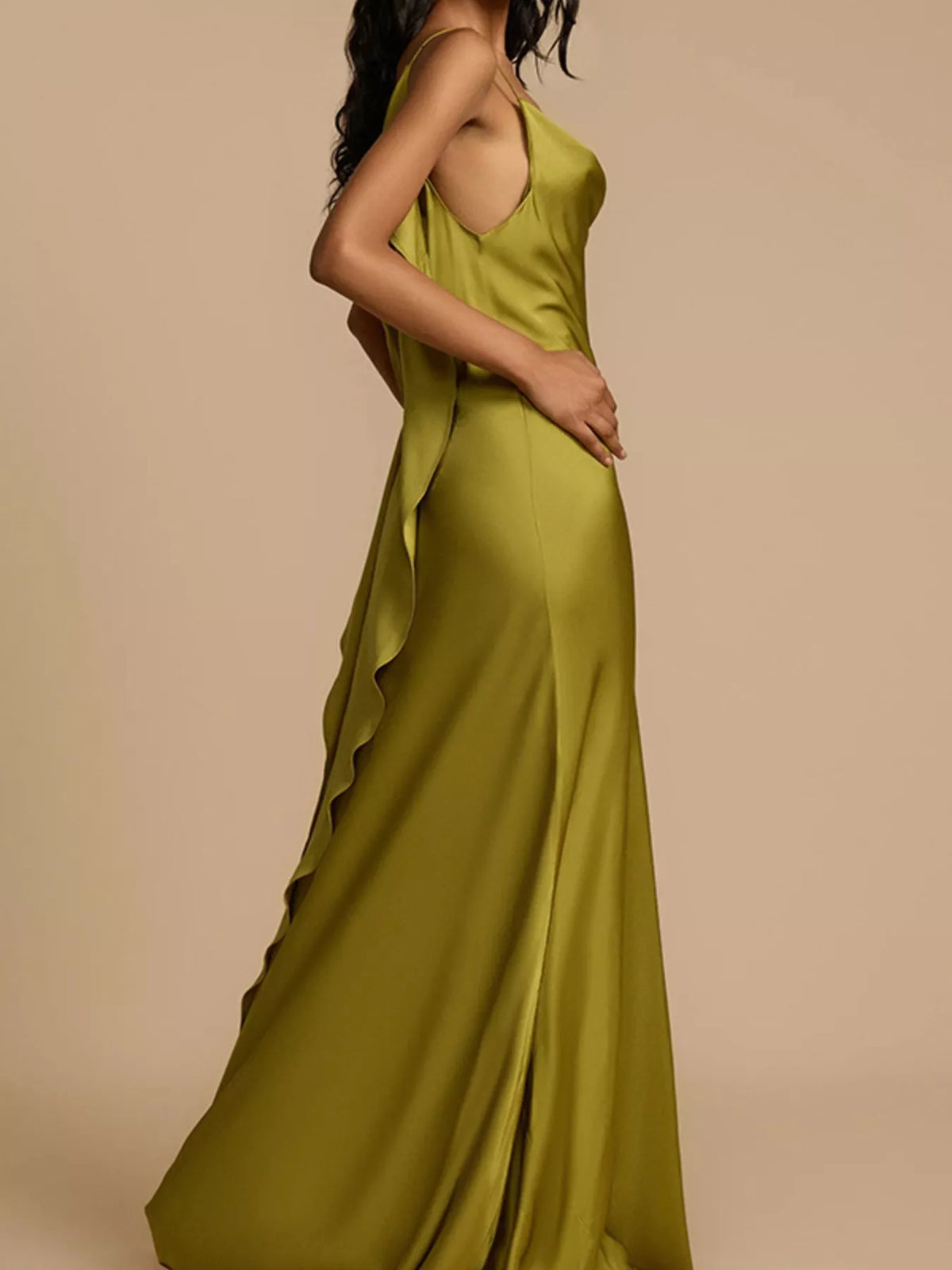 Satin Cowl Neck Slit Maxi Dress - alternate view 3