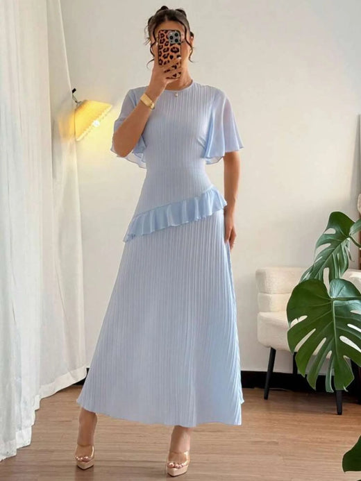 Ruffled Round Neck Flutter Sleeve Dress - alternate view 3