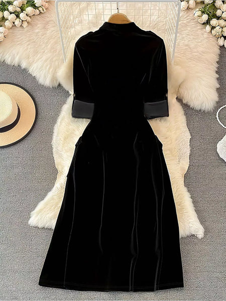 Velvet Button-Down Midi Dress - alternate view 2